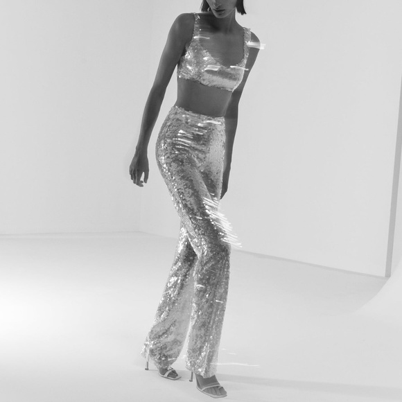 ILA Glide Sequin Silver Straight Trousers - Picture 2 of 13